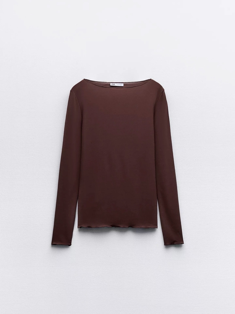 Brown Long-Sleeve Boatneck Top